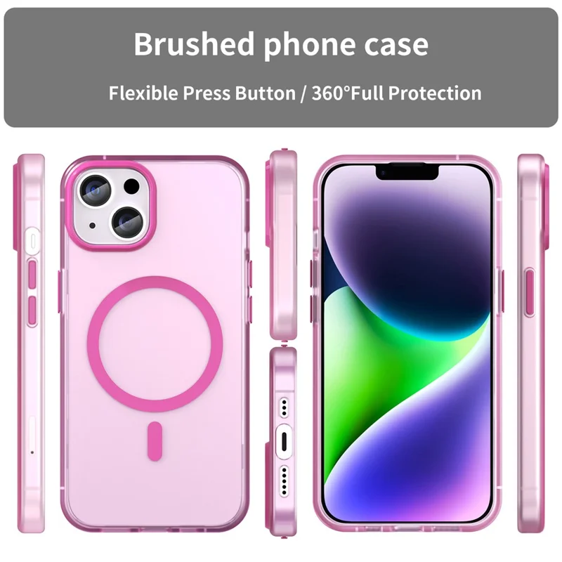 For iPhone 14 Translucent Phone Case Matte Design Compatible with MagSafe Wireless Charging - Pink