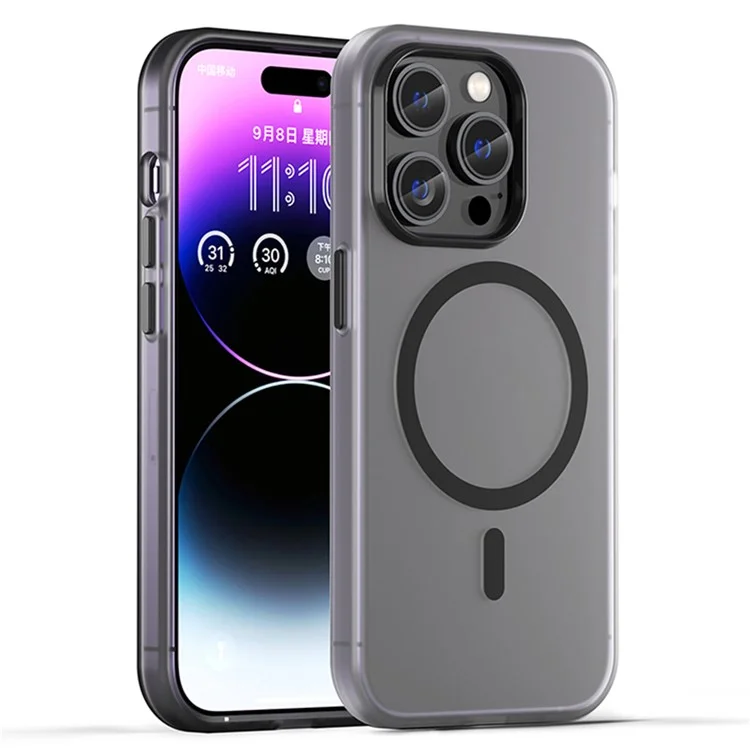 Für iPhone 14 Pro Translucent Matte Phone Case TPU + PC Anti-Scratch Cover - Schwarz