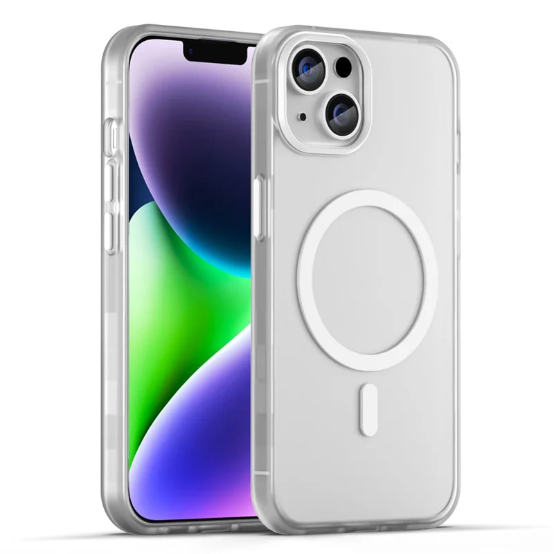 For iPhone 13 Frosted Back Case Drop Protection Phone Cover Compatible with MagSafe - White