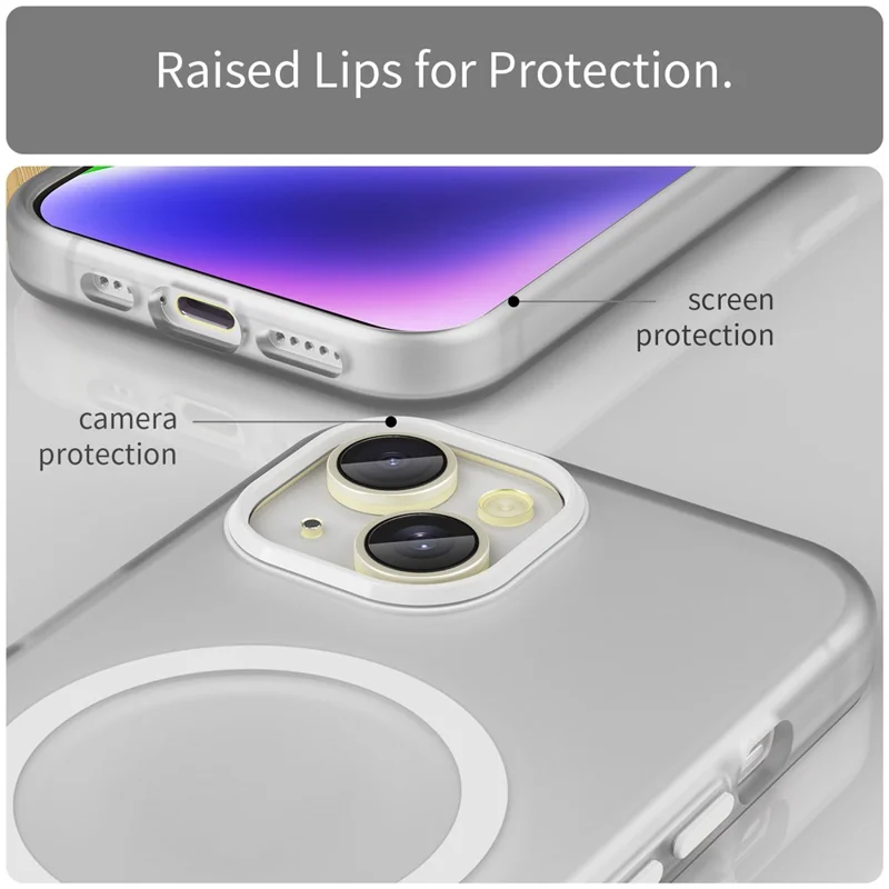 For iPhone 13 Frosted Back Case Drop Protection Phone Cover Compatible with MagSafe - White