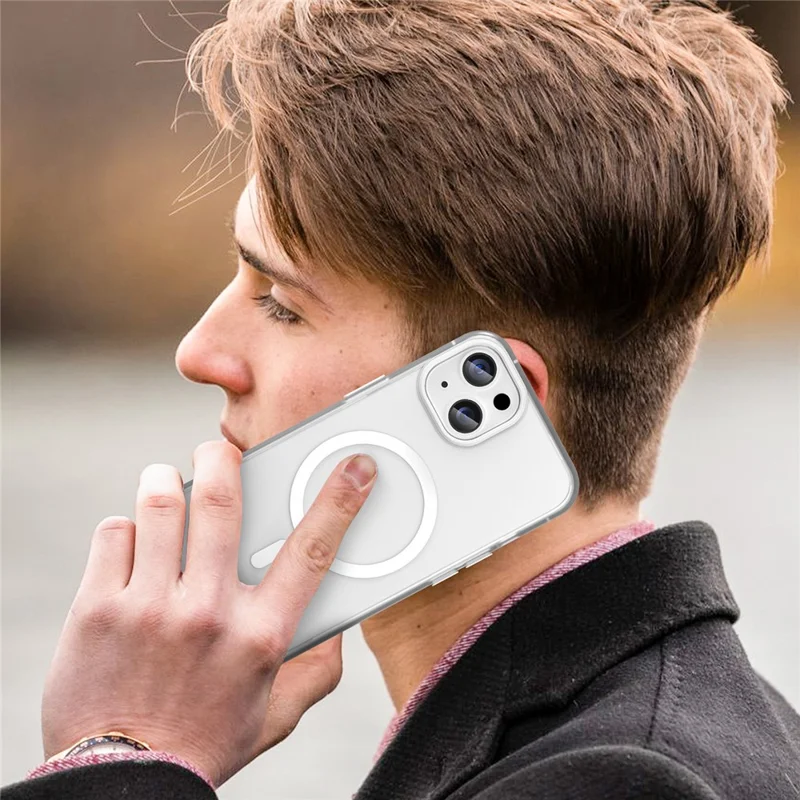 For iPhone 13 Frosted Back Case Drop Protection Phone Cover Compatible with MagSafe - White