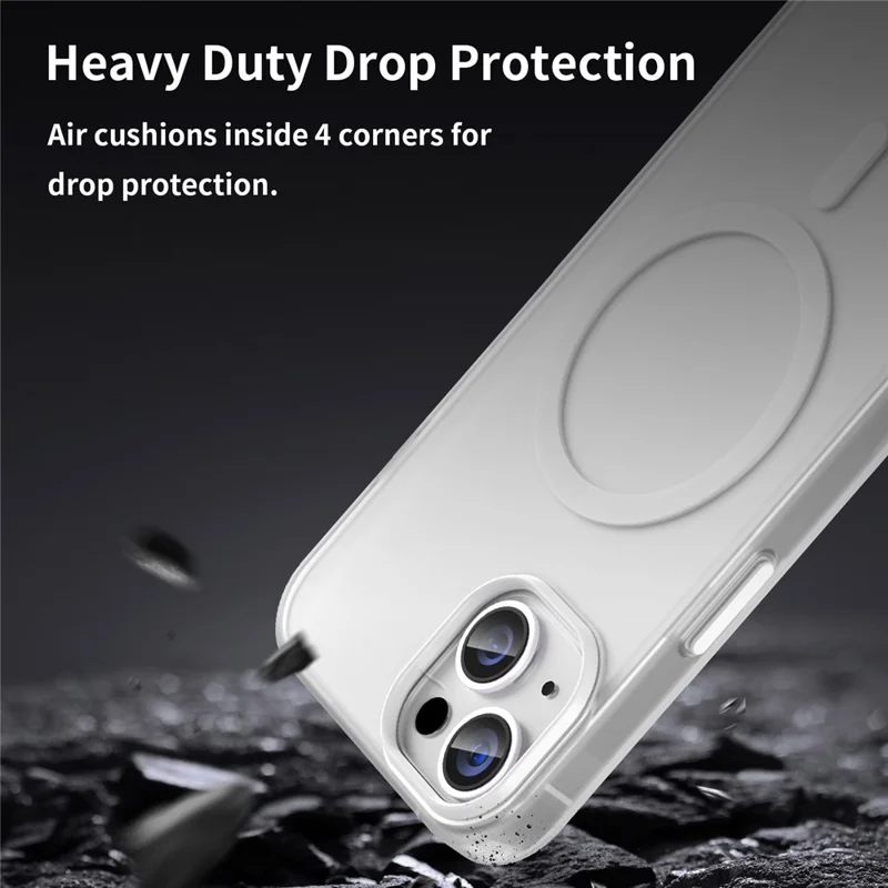 For iPhone 13 Frosted Back Case Drop Protection Phone Cover Compatible with MagSafe - White