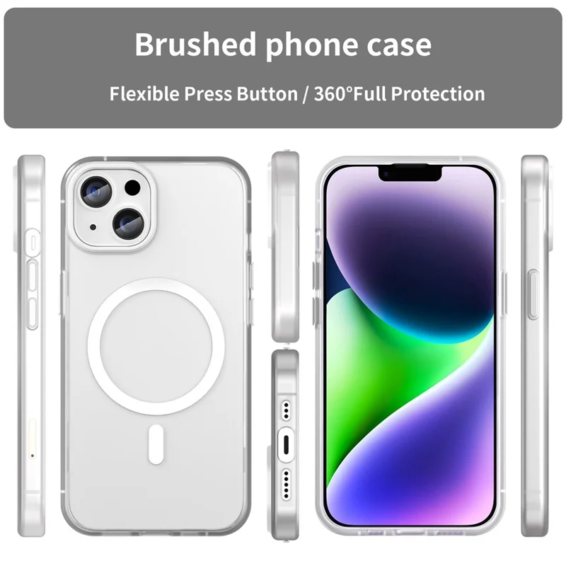 For iPhone 13 Frosted Back Case Drop Protection Phone Cover Compatible with MagSafe - White