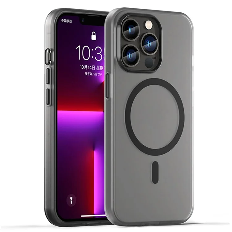 Funda de teléfono magnética con tapa trasera traslúcida y mate para iPhone 13 Pro - Negro