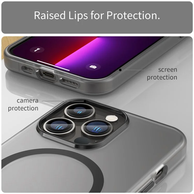Funda de teléfono magnética con tapa trasera traslúcida y mate para iPhone 13 Pro - Negro