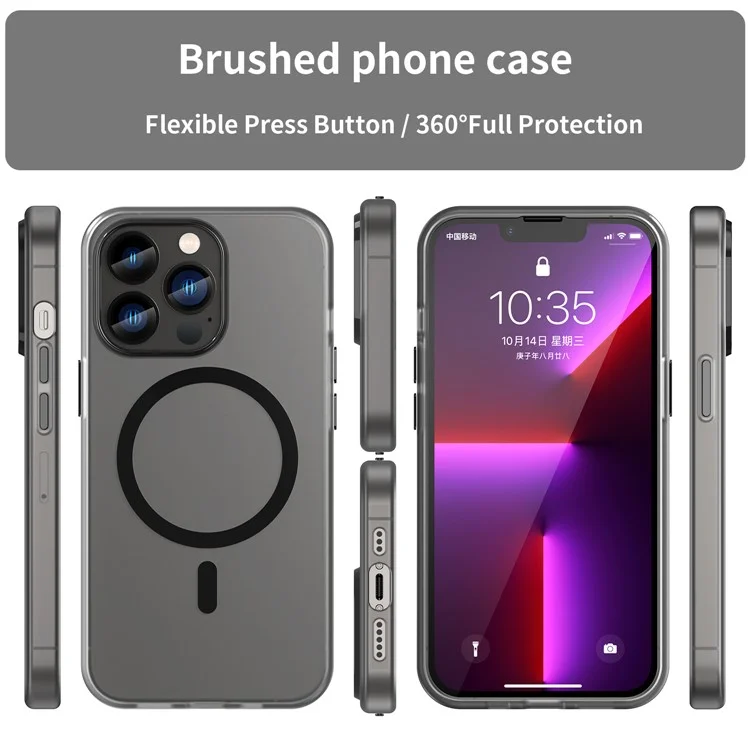 Funda de teléfono magnética con tapa trasera traslúcida y mate para iPhone 13 Pro - Negro