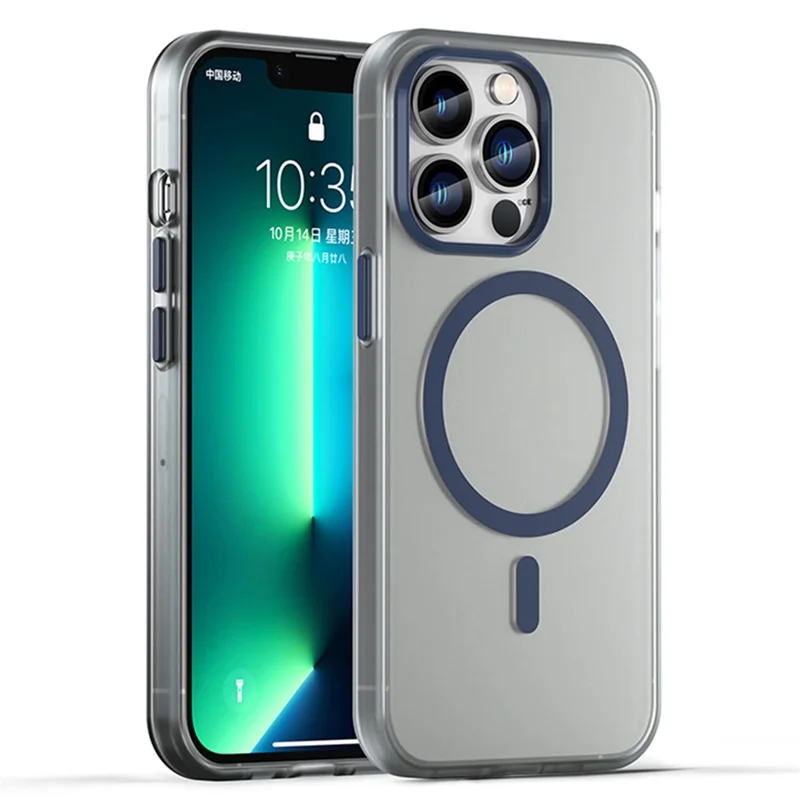 For iPhone 13 Pro Translucent Matte Back Cover Magnetic Phone Case - Dark Blue