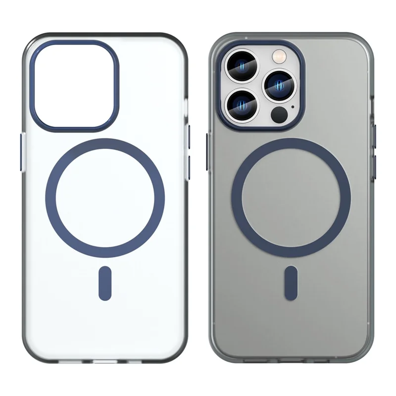 For iPhone 13 Pro Translucent Matte Back Cover Magnetic Phone Case - Dark Blue