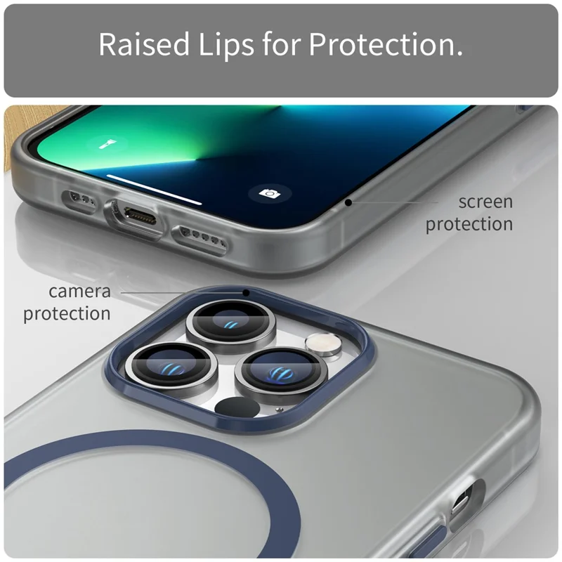For iPhone 13 Pro Translucent Matte Back Cover Magnetic Phone Case - Dark Blue