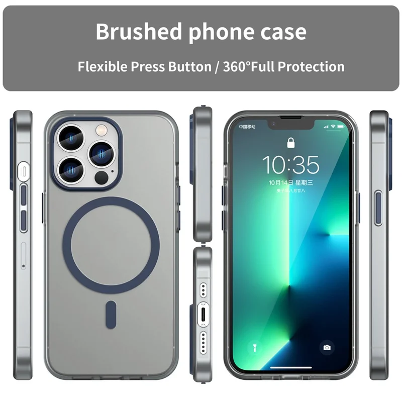 For iPhone 13 Pro Translucent Matte Back Cover Magnetic Phone Case - Dark Blue