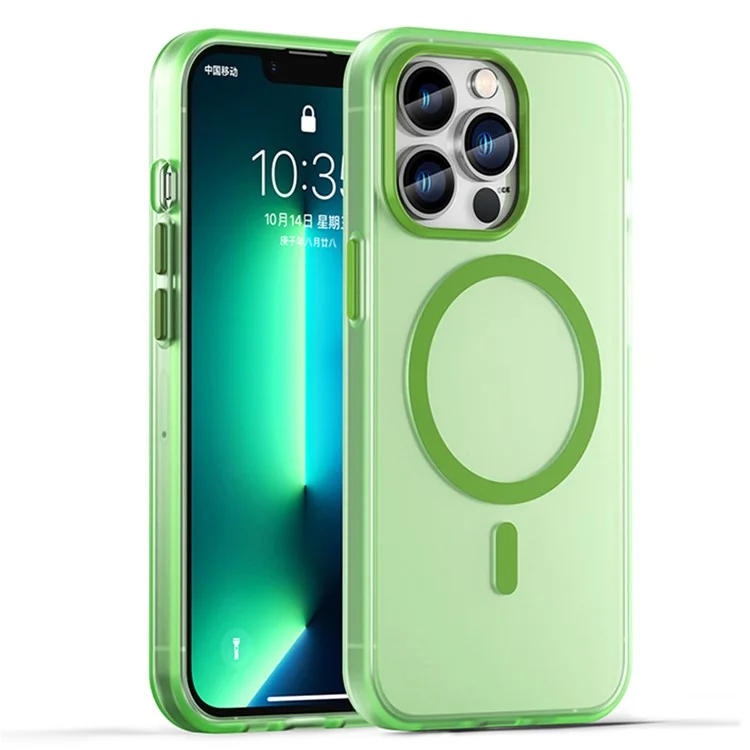 For iPhone 13 Pro Translucent Matte Back Cover Magnetic Phone Case - Fluorescent Green