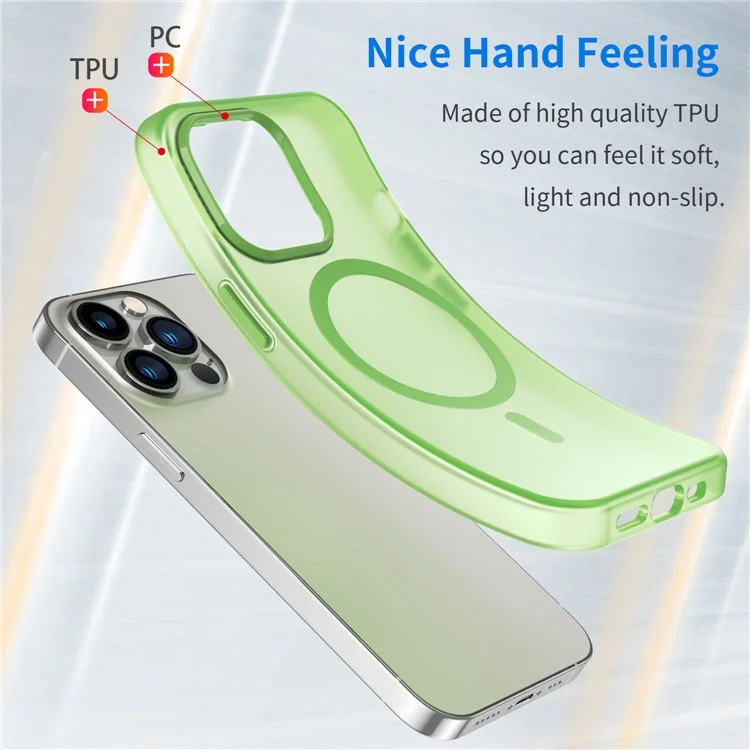 For iPhone 13 Pro Translucent Matte Back Cover Magnetic Phone Case - Fluorescent Green