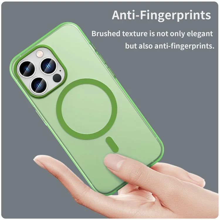For iPhone 13 Pro Translucent Matte Back Cover Magnetic Phone Case - Fluorescent Green