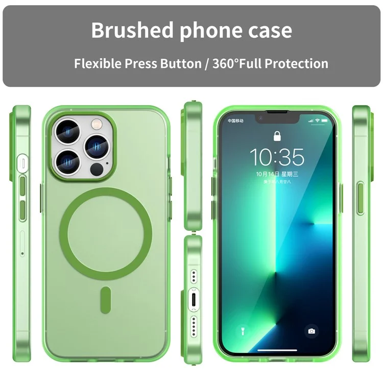 For iPhone 13 Pro Translucent Matte Back Cover Magnetic Phone Case - Fluorescent Green