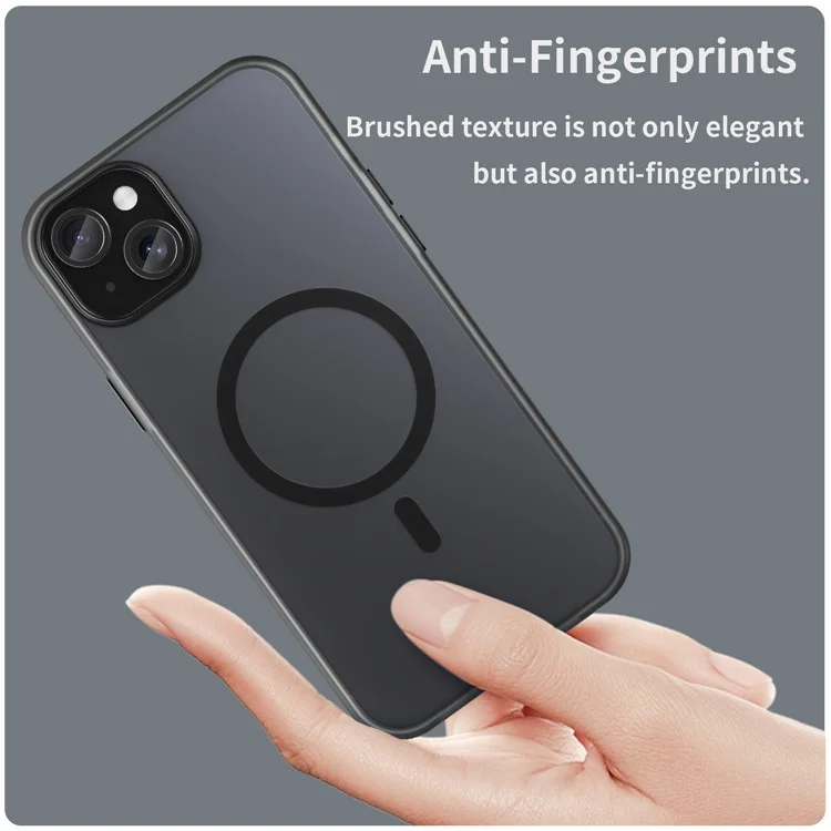 Para iPhone 15 Magnetic Case Capa de Telefone Fosca Anti-Impressão Digital Anti-Arranhões - Preto