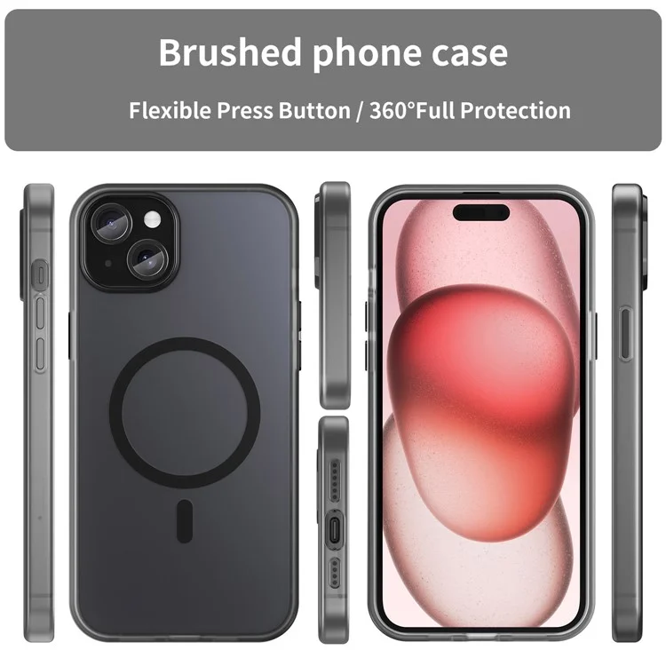 Para iPhone 15 Magnetic Case Capa de Telefone Fosca Anti-Impressão Digital Anti-Arranhões - Preto