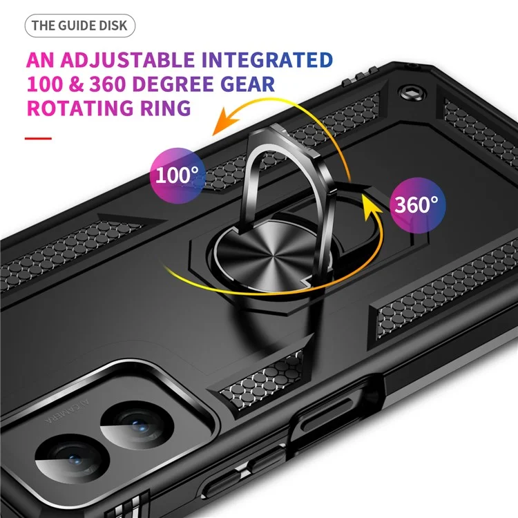 Für Motorola Moto G Power (2024) Hülle Ring-Autohalterung Ständer PC+TPU Hybrid-Handyhülle - Schwarz