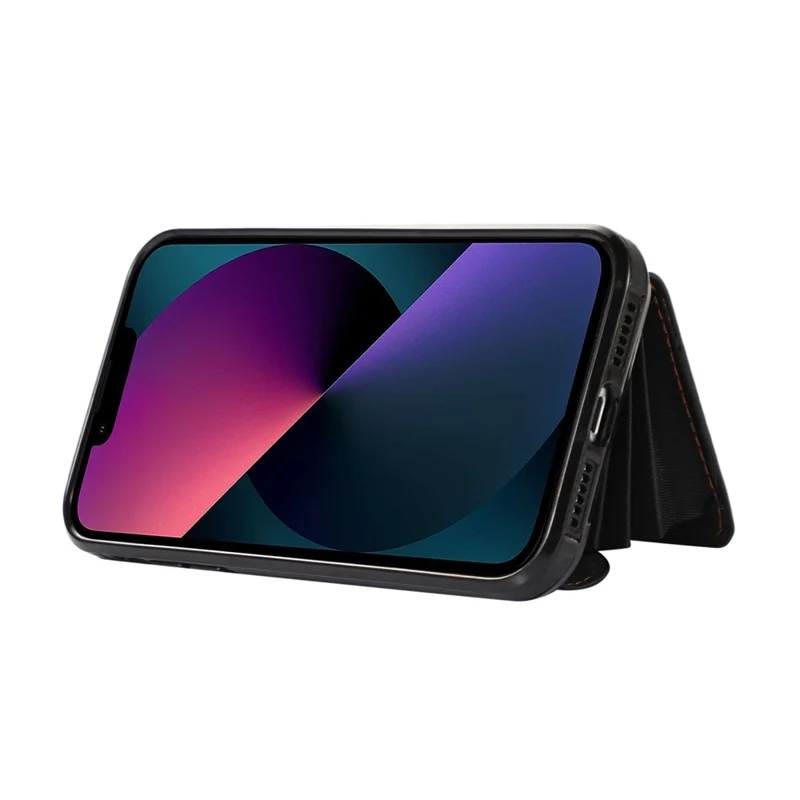 For iPhone 14 Plus Cell Phone Case PU Leather+TPU RFID Blocking Card Slots Cover with 2 Straps - Black