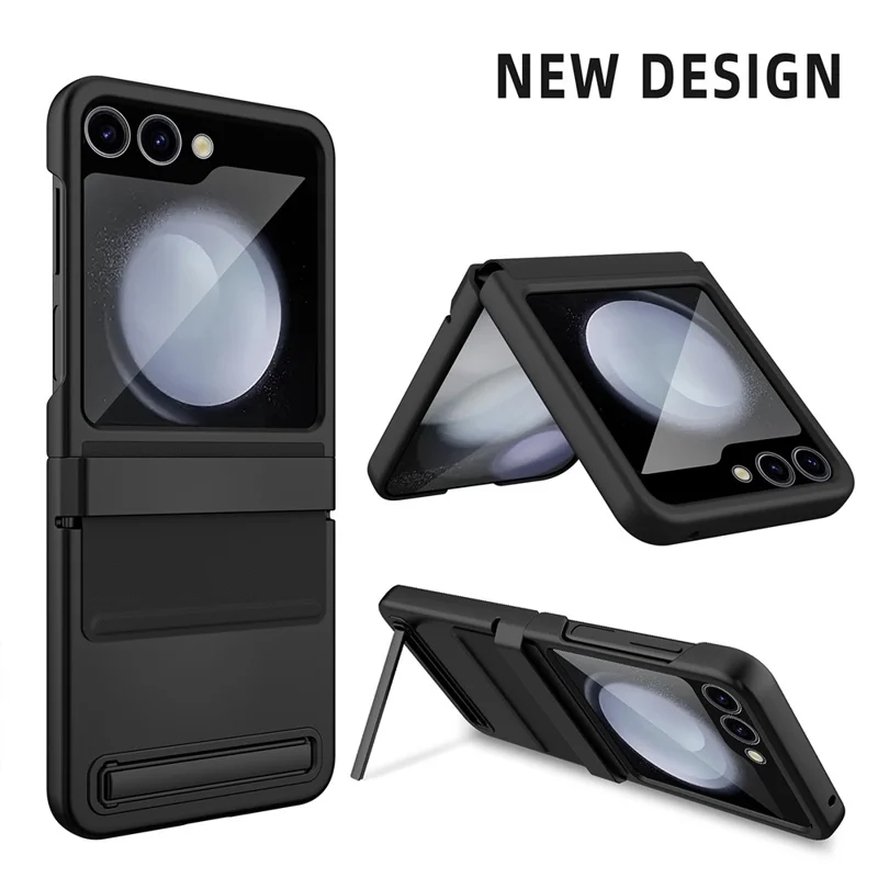 For Samsung Galaxy Z Flip5 5G Kickstand PC Phone Case Retractable Hinge Rear Screen Film - Black