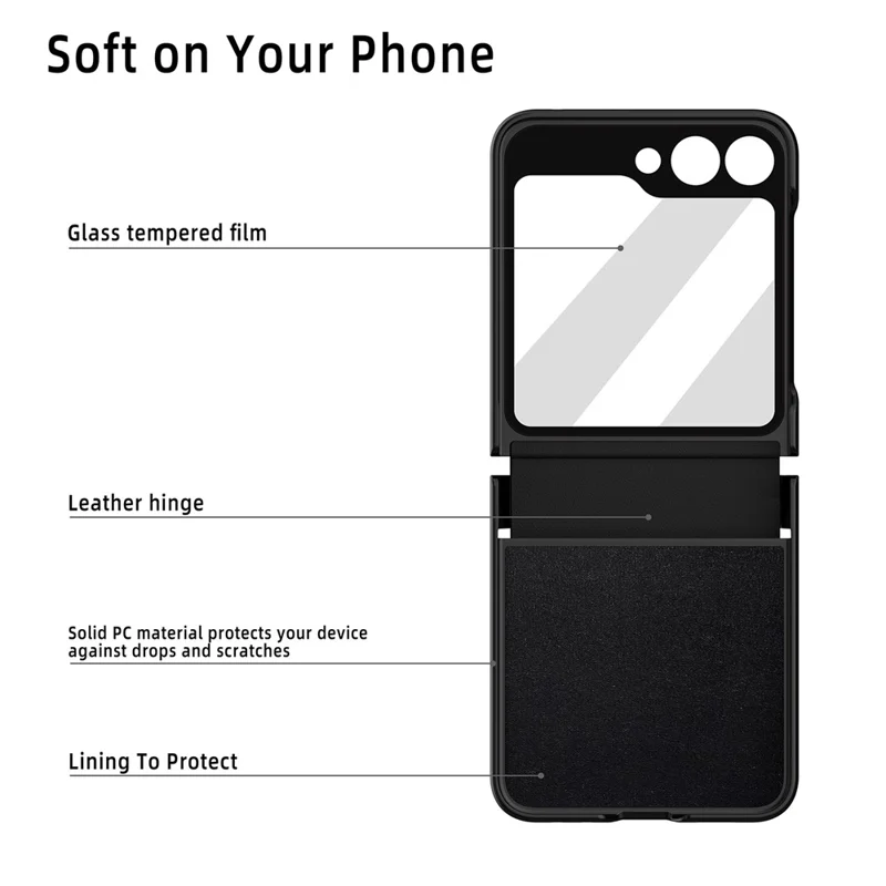 For Samsung Galaxy Z Flip5 5G Kickstand PC Phone Case Retractable Hinge Rear Screen Film - Black