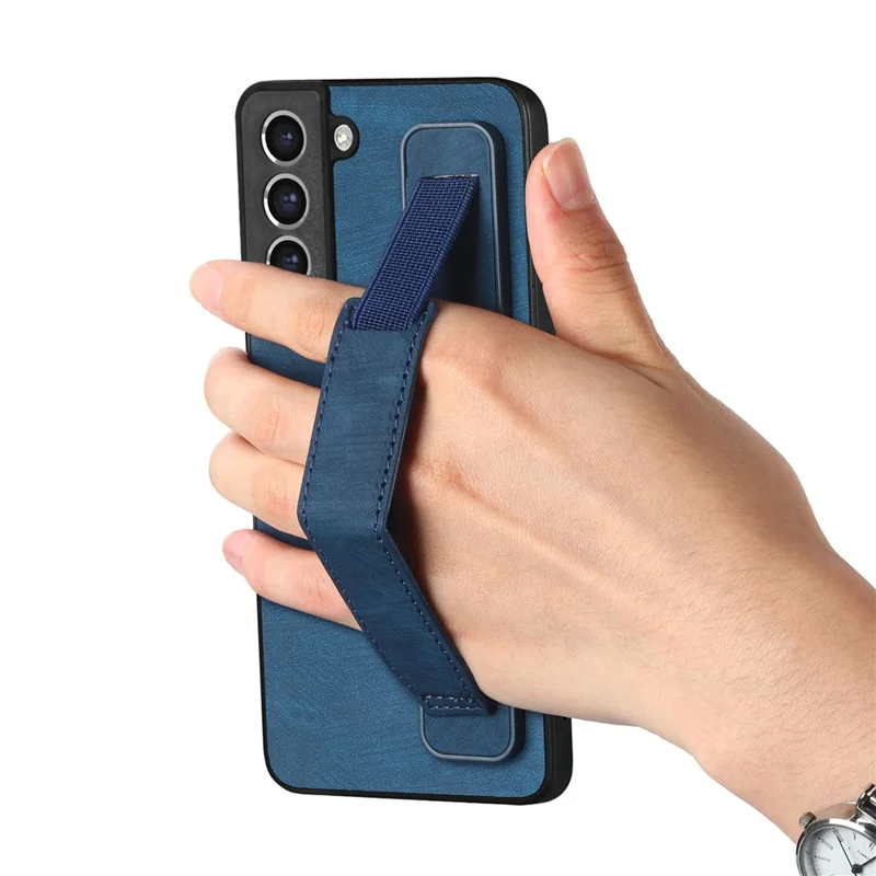 D11 For Samsung Galaxy S21 FE 5G Phone Case Wristband Kickstand Leather Back Cover - Blue