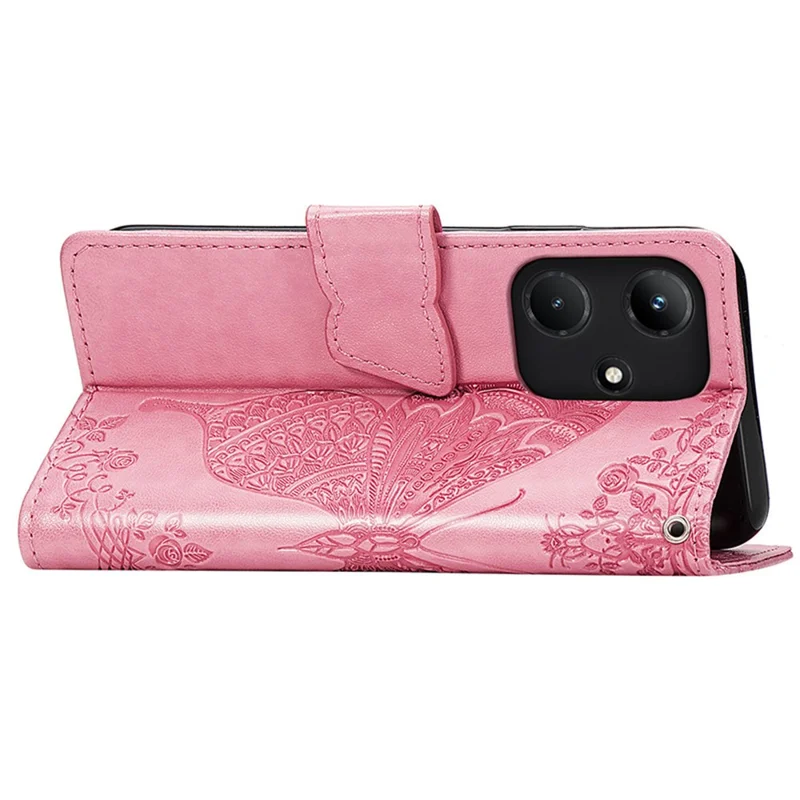 For Infinix Hot 30i Case Butterfly Pattern Magnetic Leather Phone Cover - Pink