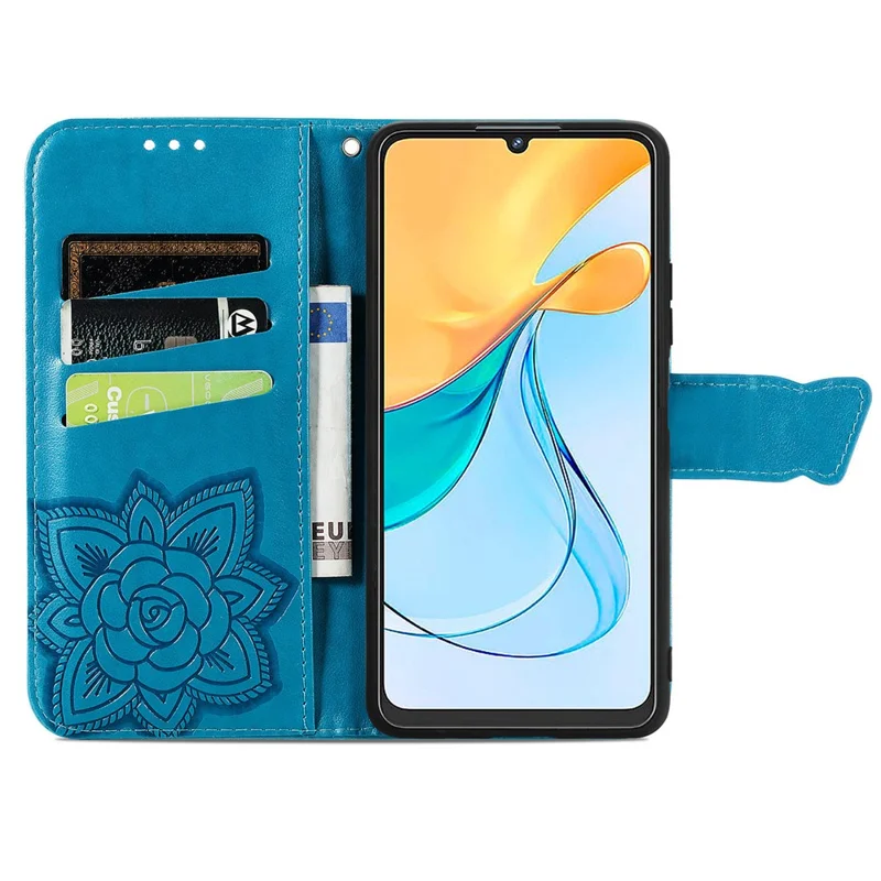 For ZTE Blade V50 Vita Cell Phone Case Butterfly Pattern Magnetic Clasp Leather Anti-drop Cover - Blue