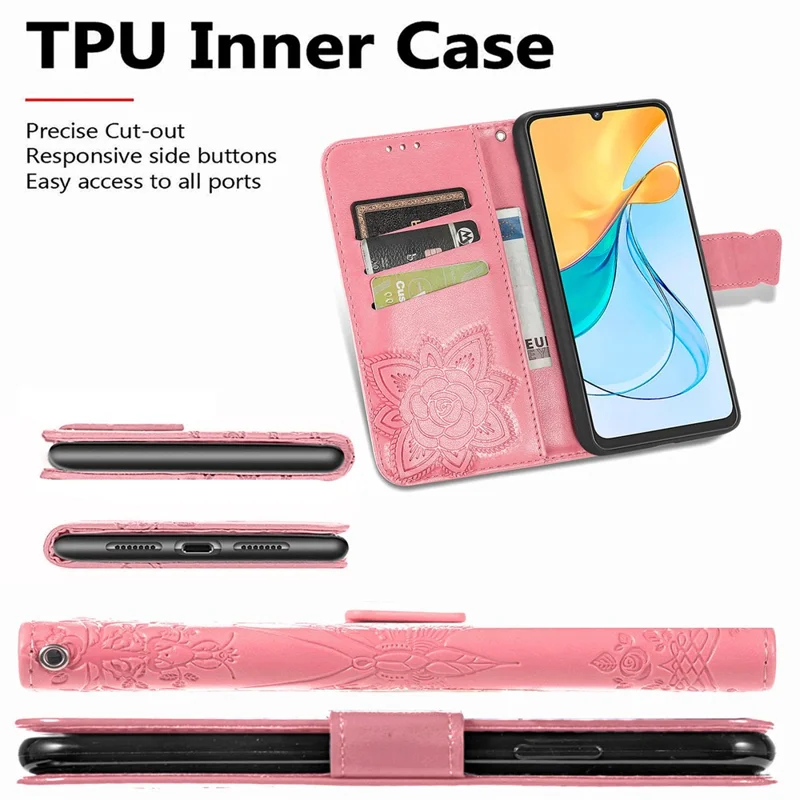 For ZTE Blade V50 Vita Cell Phone Case Butterfly Pattern Magnetic Clasp Leather Anti-drop Cover - Blue