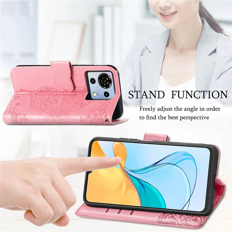 For ZTE Blade V50 Vita Cell Phone Case Butterfly Pattern Magnetic Clasp Leather Anti-drop Cover - Blue