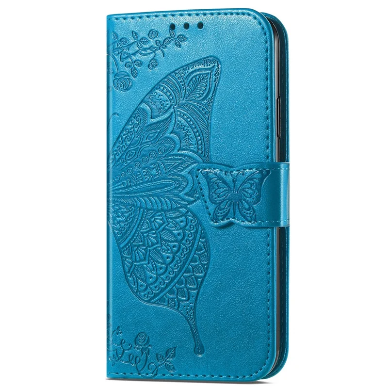 For ZTE Blade V50 Vita Cell Phone Case Butterfly Pattern Magnetic Clasp Leather Anti-drop Cover - Blue