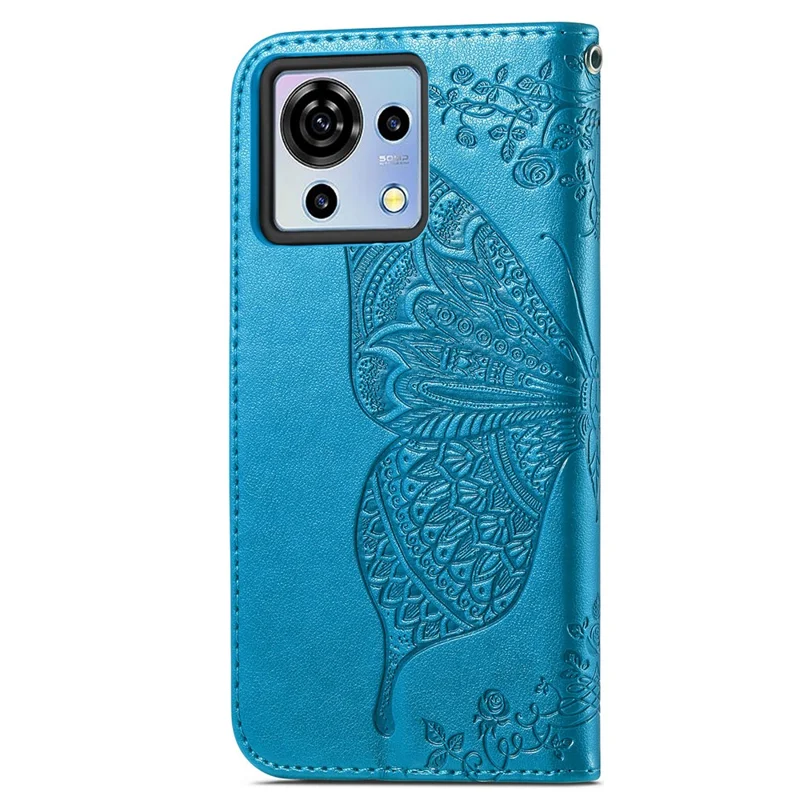 For ZTE Blade V50 Vita Cell Phone Case Butterfly Pattern Magnetic Clasp Leather Anti-drop Cover - Blue