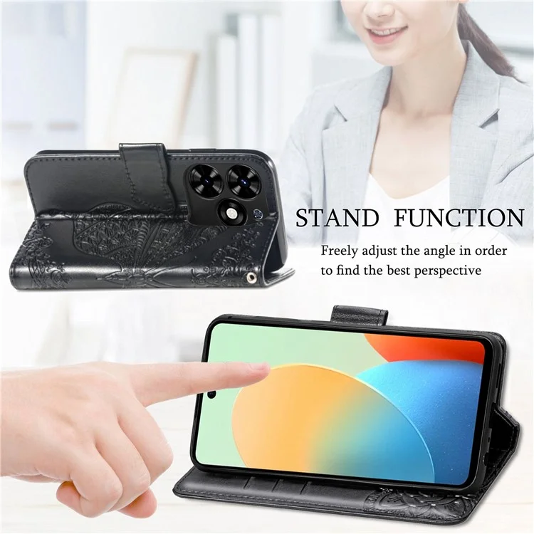 Pour TECNO Spark Go 2024 4G Étui Impression en Cuir PU Flip Housse de Téléphone - Noir