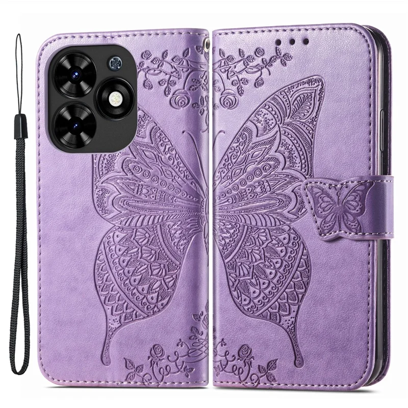 For TECNO Spark Go 2024 4G Case Imprinted PU Leather Flip Phone Cover - Light Purple