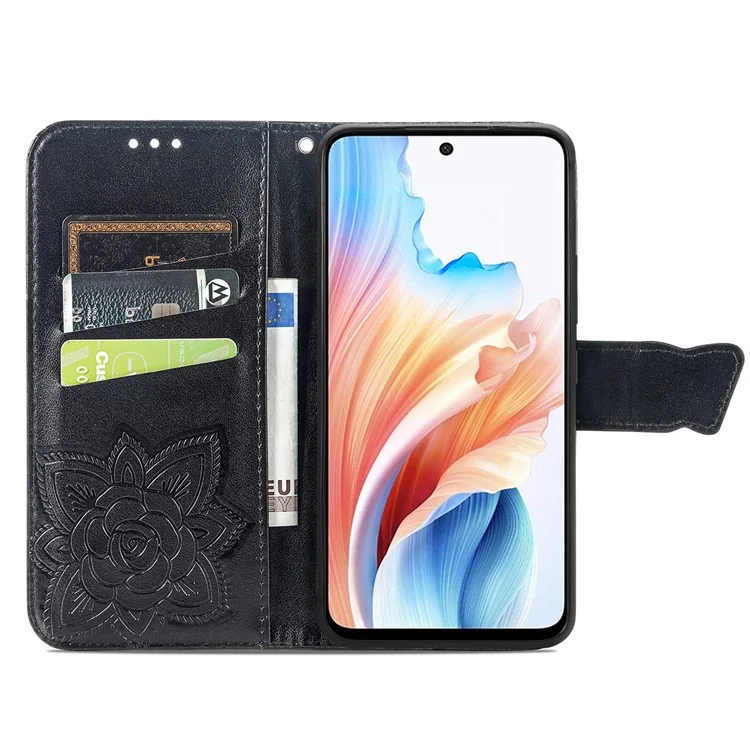 Custodia per supporto telefono per Oppo A79 5G / A2 5G in pelle PU - Nero