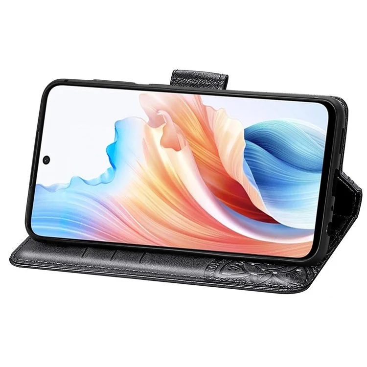 Custodia per supporto telefono per Oppo A79 5G / A2 5G in pelle PU - Nero