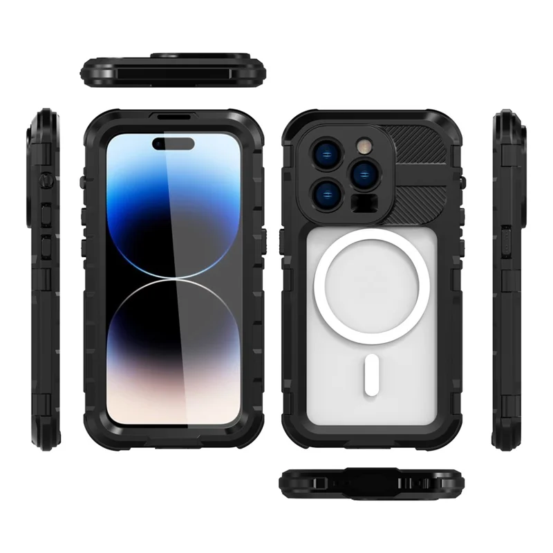 SHELLBOX M Series Compatible with MagSafe IP68 Waterproof Case for iPhone 14 Pro Max Aluminum Alloy Diving Case - Black