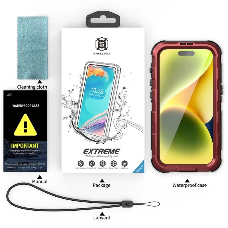 SHELLBOX M Series Metal IP68 Diving Case for iPhone 15 Waterproof Case Compatible with MagSafe - Red