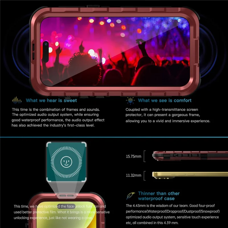 SHELLBOX M Series Metal IP68 Diving Case for iPhone 15 Waterproof Case Compatible with MagSafe - Red