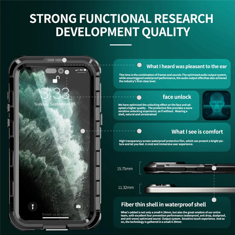 SHELLBOX M Series for iPhone 15 Pro Waterproof Case Compatible with MagSafe Aluminum Alloy IP68 Diving Case - Black