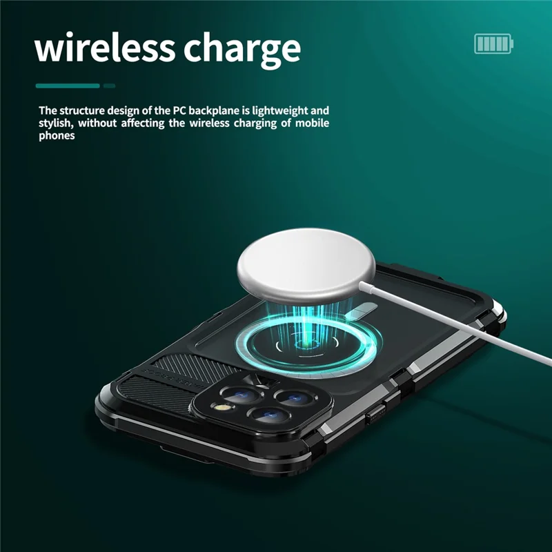 SHELLBOX M Series for iPhone 15 Pro Waterproof Case Compatible with MagSafe Aluminum Alloy IP68 Diving Case - Black