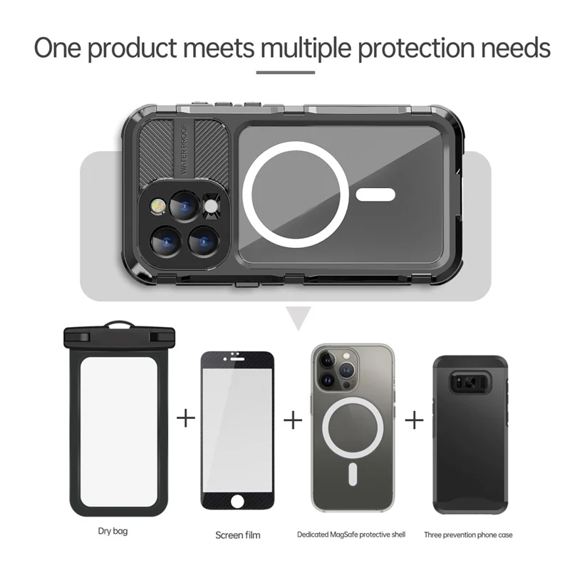 SHELLBOX M Series for iPhone 15 Pro Waterproof Case Compatible with MagSafe Aluminum Alloy IP68 Diving Case - Black