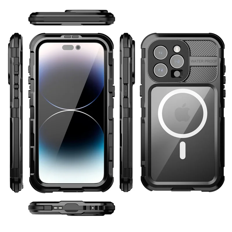 SHELLBOX M Series IP68 Waterproof Case for iPhone 15 Pro Max Case Metal Diving Phone Case Compatible with MagSafe - Black
