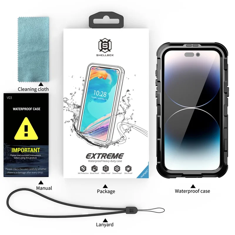 SHELLBOX M Series IP68 Waterproof Case for iPhone 15 Pro Max Case Metal Diving Phone Case Compatible with MagSafe - Black