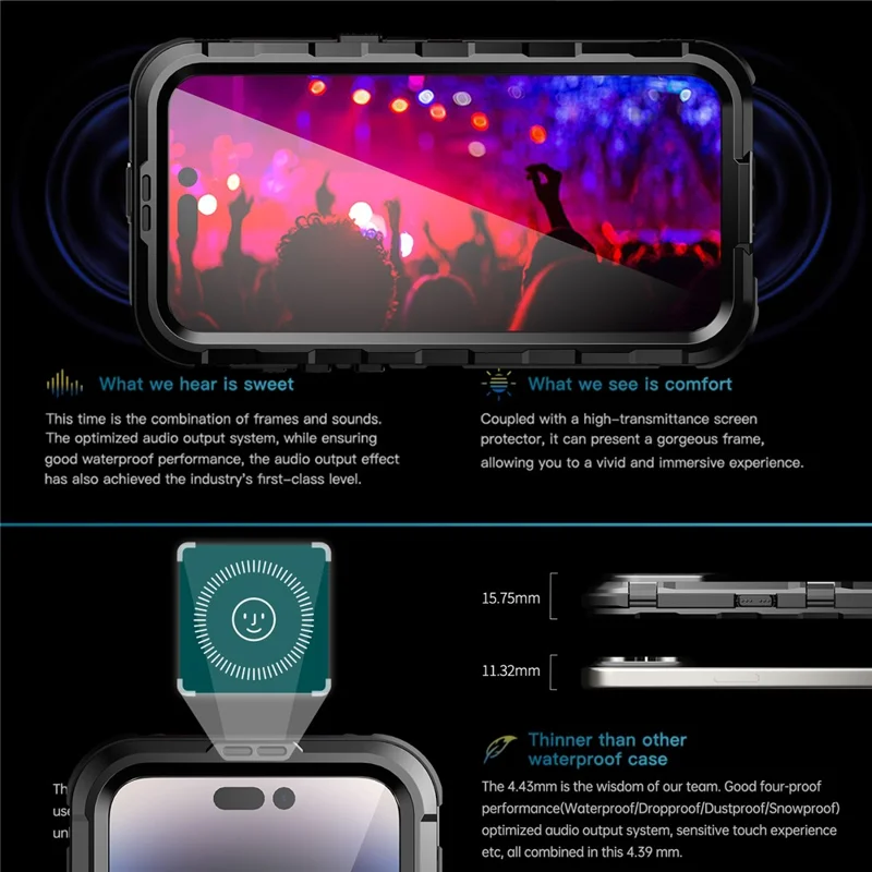 SHELLBOX M Series IP68 Waterproof Case for iPhone 15 Pro Max Case Metal Diving Phone Case Compatible with MagSafe - Black