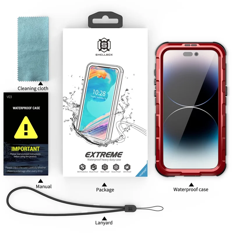 SHELLBOX M Series IP68 Waterproof Case for iPhone 15 Pro Max Case Metal Diving Phone Case Compatible with MagSafe - Red