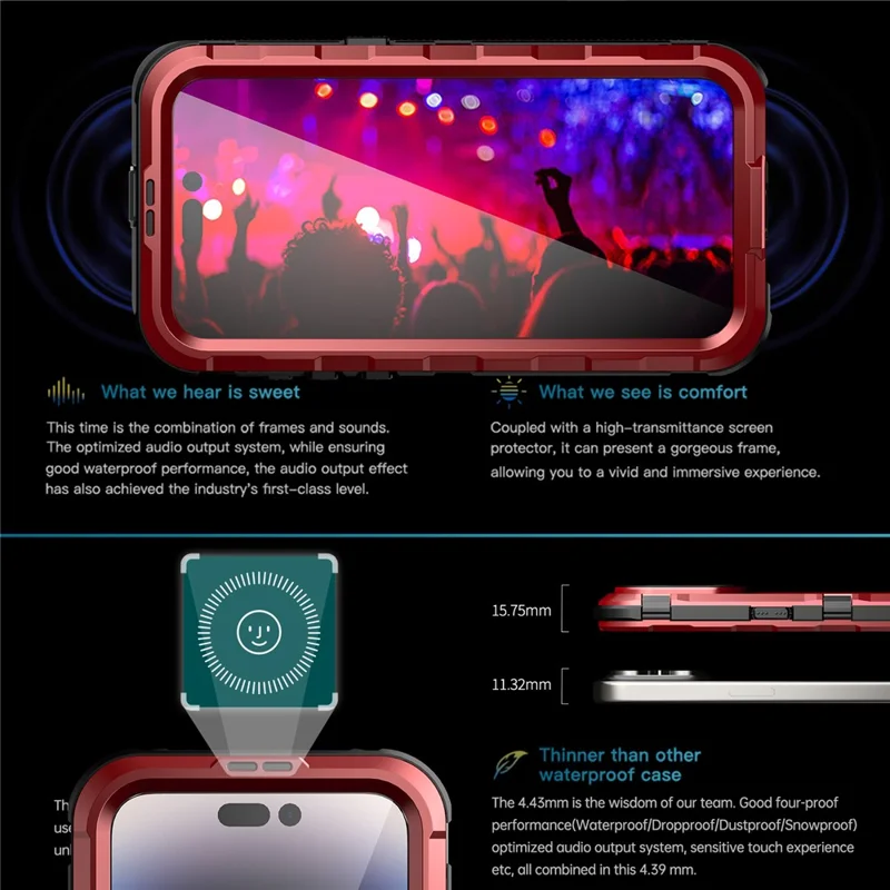 SHELLBOX M Series IP68 Waterproof Case for iPhone 15 Pro Max Case Metal Diving Phone Case Compatible with MagSafe - Red