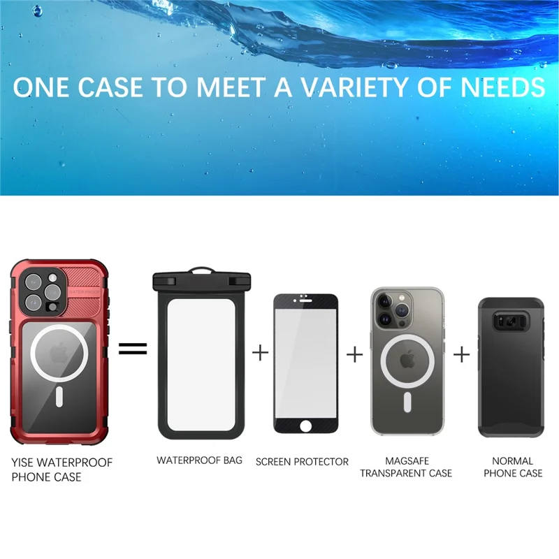 SHELLBOX M Series IP68 Waterproof Case for iPhone 15 Pro Max Case Metal Diving Phone Case Compatible with MagSafe - Red