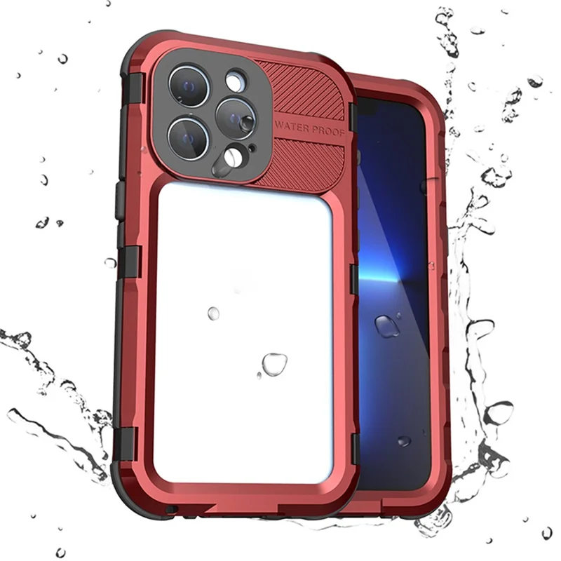SHELLBOX M Series for iPhone 13 Pro 6.1 inch Waterproof Case Metal IP68 Diving Phone Case - Red