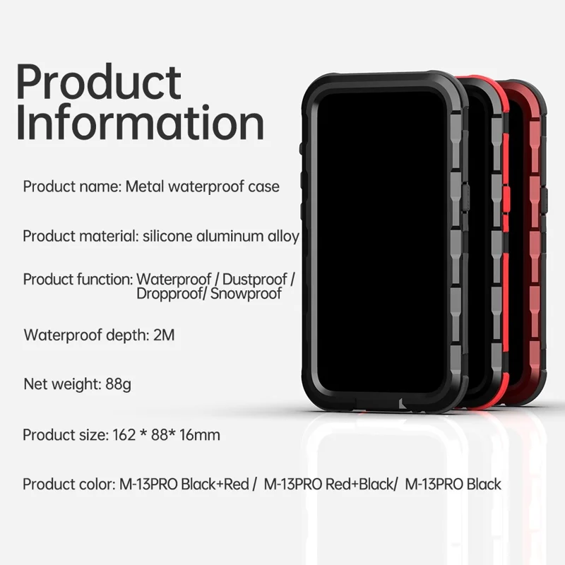 SHELLBOX M Series for iPhone 13 Pro 6.1 inch Waterproof Case Metal IP68 Diving Phone Case - Red