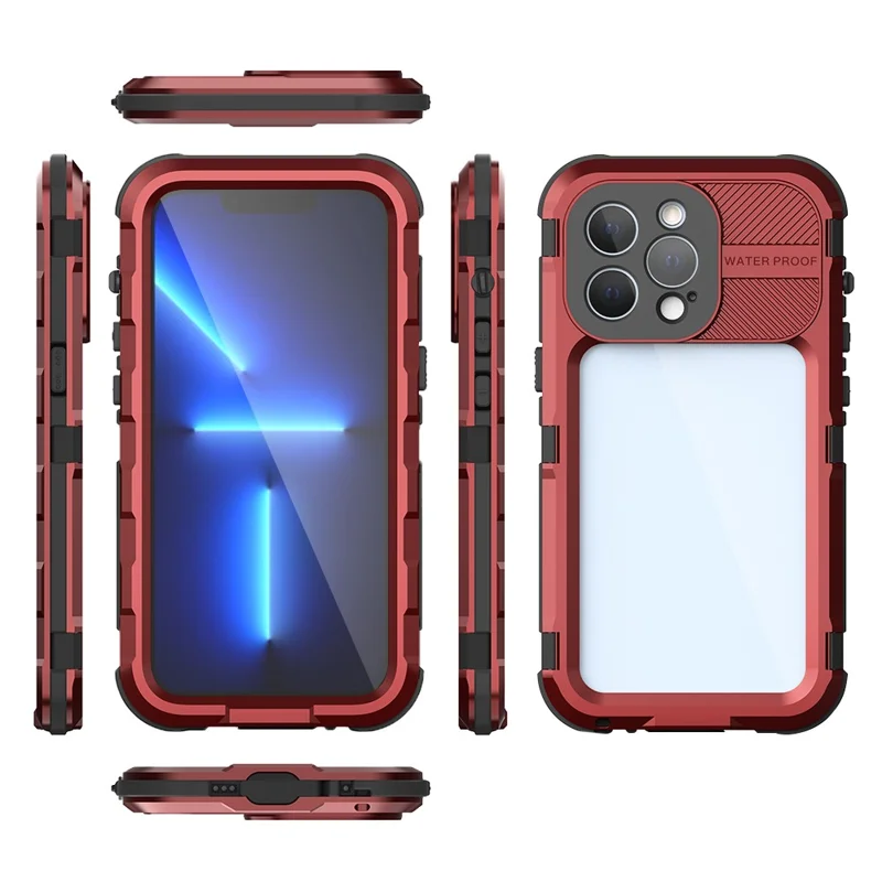 SHELLBOX M Series for iPhone 13 Pro 6.1 inch Waterproof Case Metal IP68 Diving Phone Case - Red